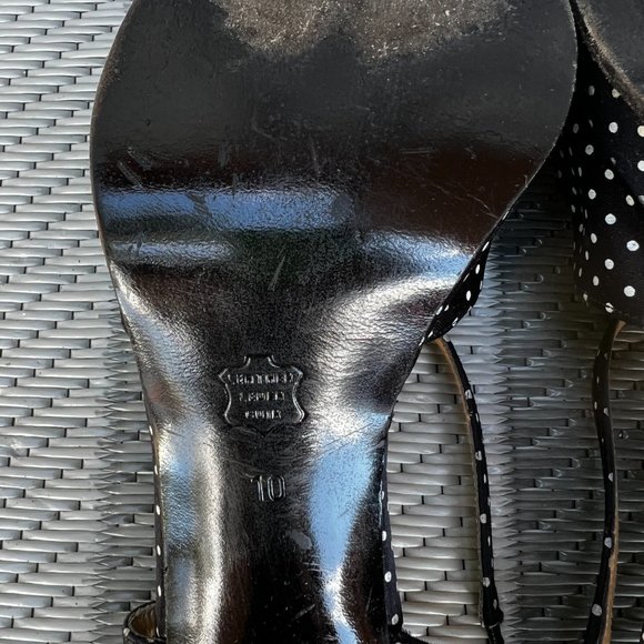Charles Jourdan Polka Dot Platform Heel Peep Toe Sandals Black Size 10 - Picture 9 of 11
